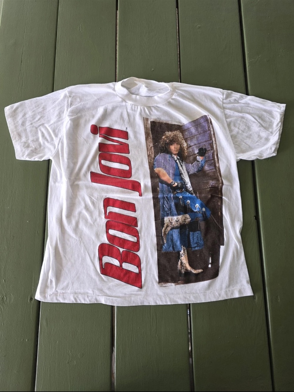 VINTAGE 80s BON JOVI SLIPPERY WHEN WET WORLD TOUR T-SHIRT ONE SIZE